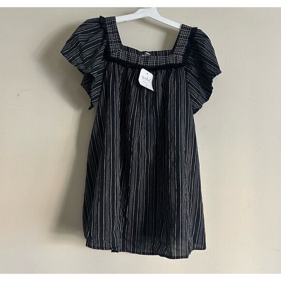 Isabel Maternity Women’s Black Striped Boho Fringed Short Sleeve Tunic Top - Picture 1 of 8